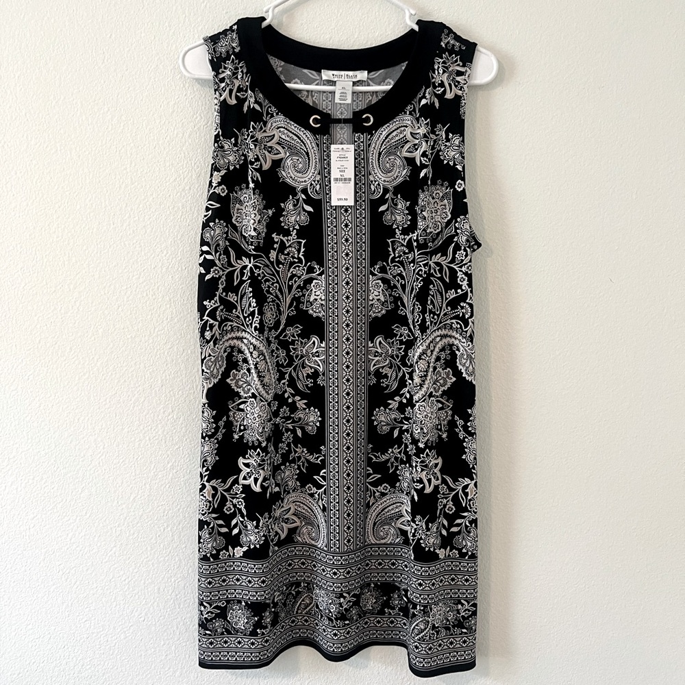 NWT White House Black Market Black and White Paisley Tunic